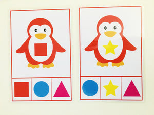 Cartes à pinces Pingouins Les formes