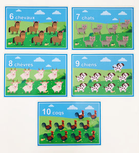 Cartes des nombres de 1 à 10 - Les animaux de la ferme