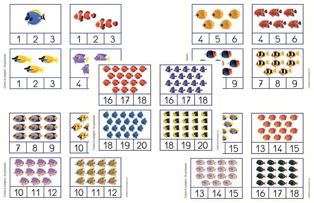 Fichier téléchargeable : Cartes à compter de 1 à 20 ; les poissons