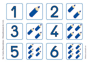 Fichier téléchargeable : Cartes - Les nombres de 1 à 100 + Bonus jeu : Cartes d’associations – Dénombrement de 1 à 6 ; cubes d’unités.